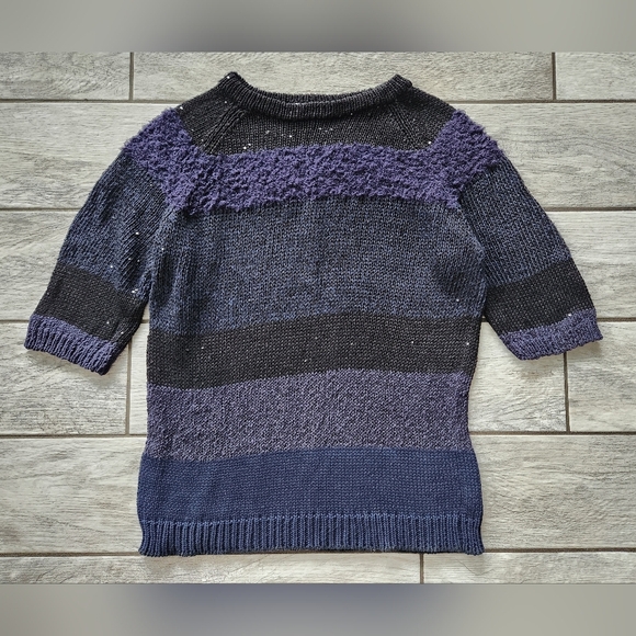 Brunello Cucinelli Dazzling Sequin Women Sweater Blue Stripe Large Sheer Luxury - Picture 5 of 12